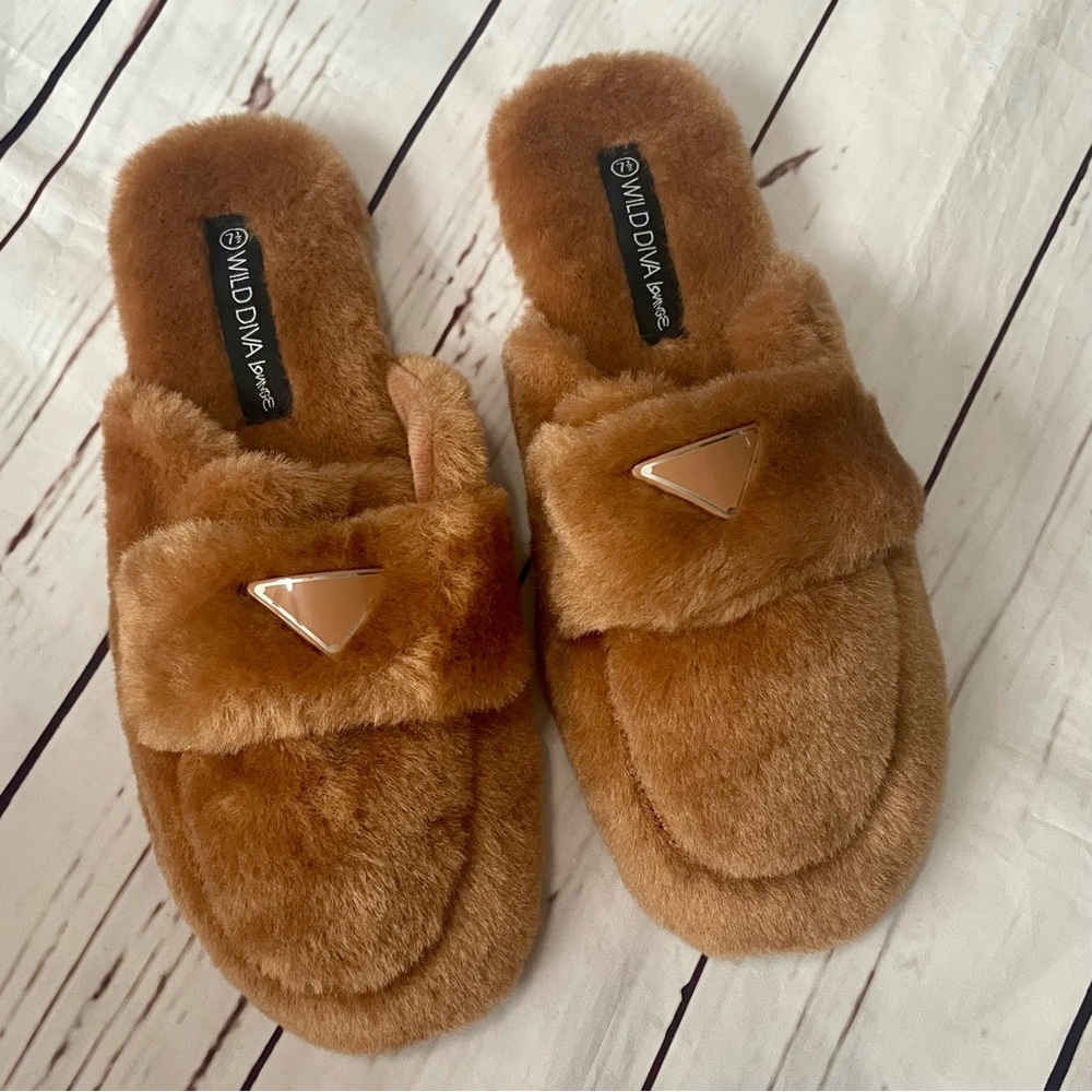 Wild Diva Brown Faux Fur Slide Slippers